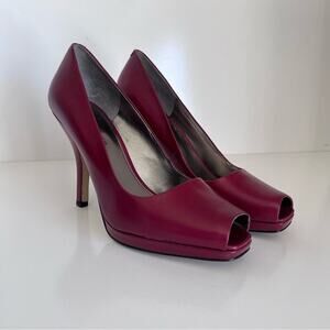 Marc Fisher dark red leather peep toe heels
